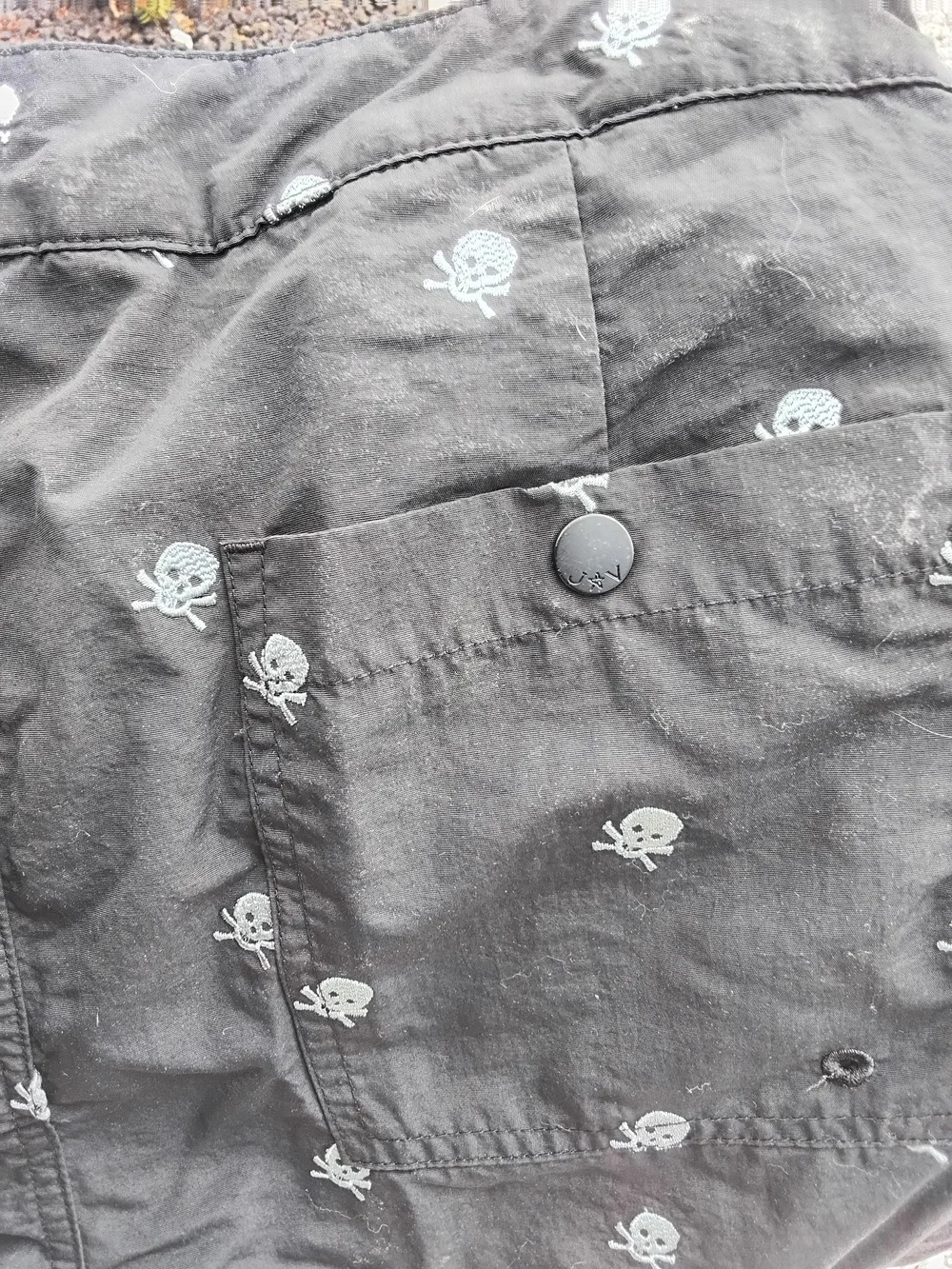 John Varvatos Black Swim Trunks with Light Gray Skull Print
